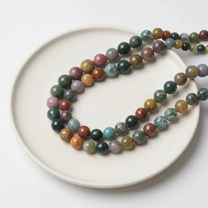 Round Indian agate beads with smooth multicolor surface