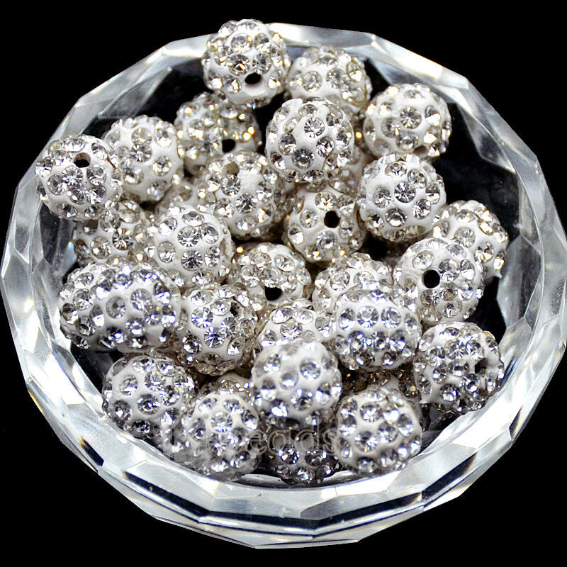20pcs Crystal Rhinestone Disco Ball Clay Beads, 6-12mm