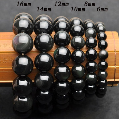 Black Obsidian Gemstone Stretch Bracelet, 4-12mm