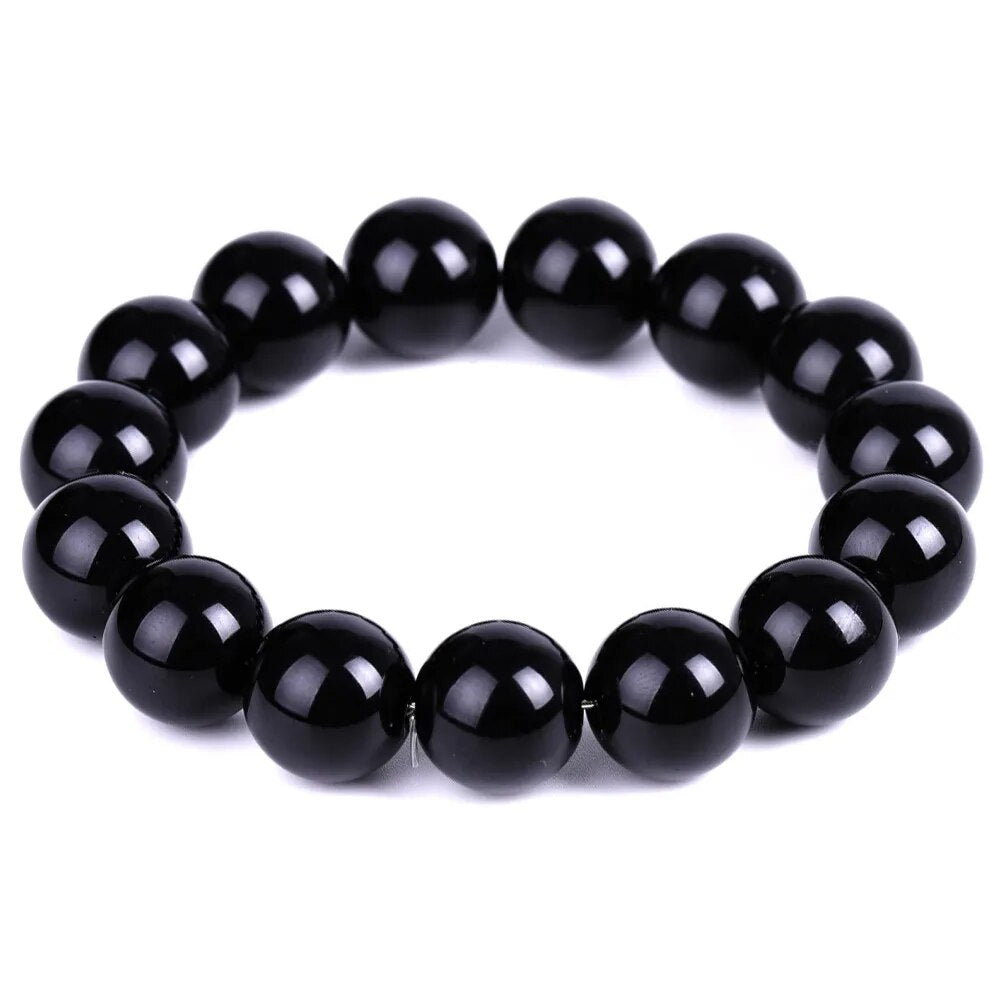 Black Agate (Onyx) Gemstone Stretch Bracelet , 4-12mm