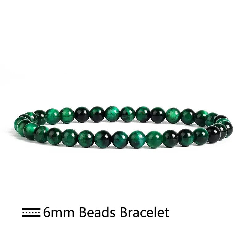 Green tiger eye gemstone stretch bracelet, 6-12mm