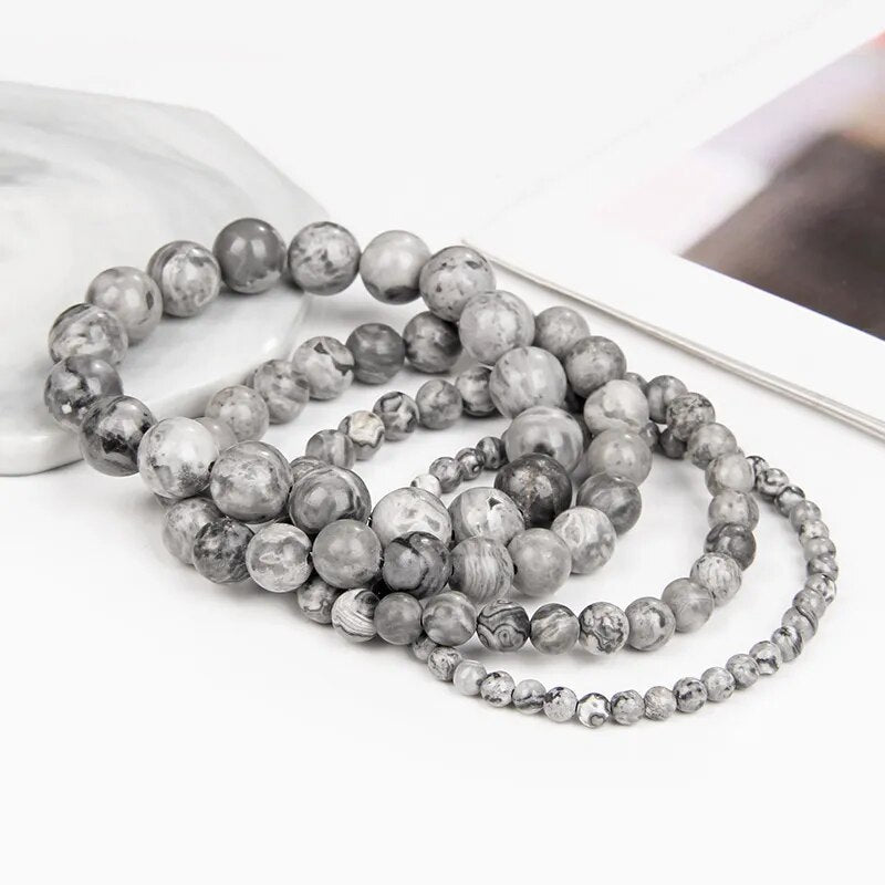 Landscape jasper gemstone stretch bracelet, 4-12mm