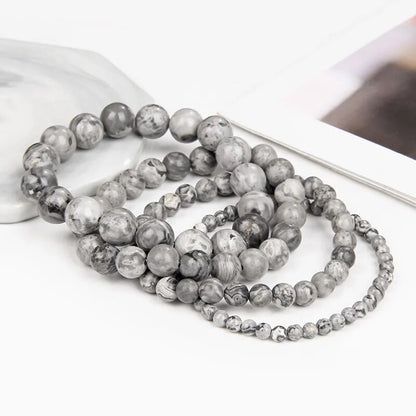 Landscape jasper gemstone stretch bracelet, 4-12mm