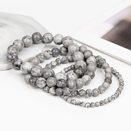 Landscape jasper gemstone stretch bracelet, 4-12mm