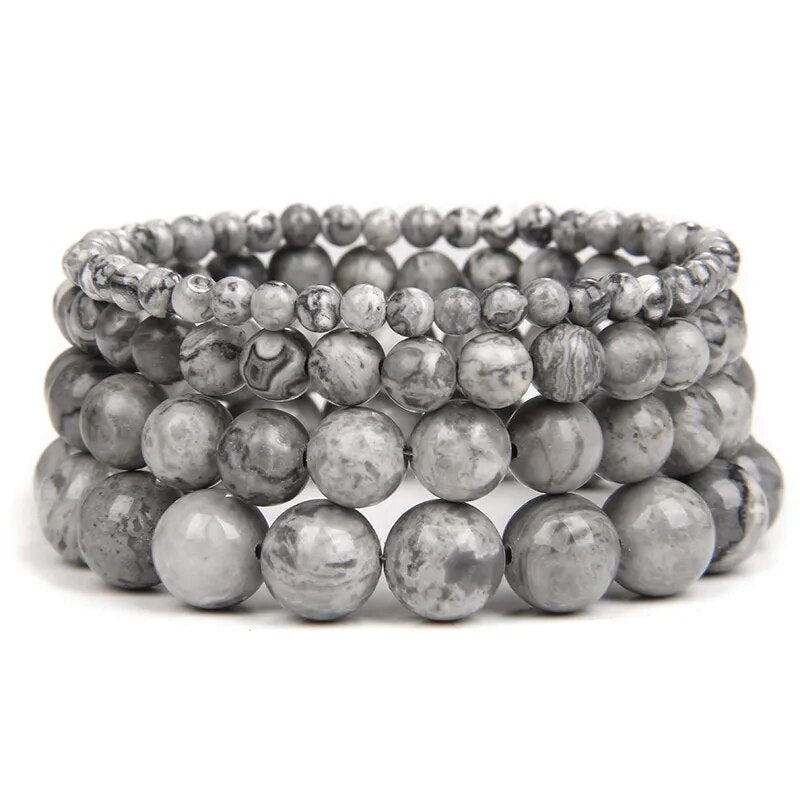 Landscape jasper gemstone stretch bracelet, 4-12mm