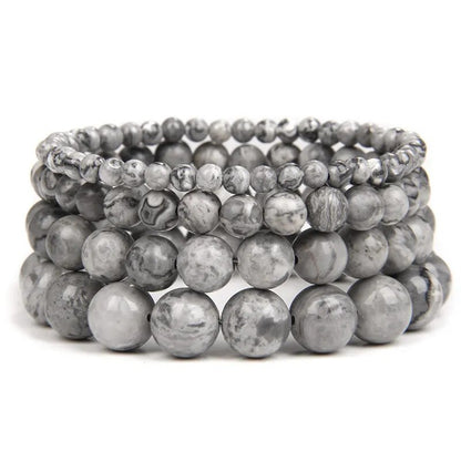 Landscape jasper gemstone stretch bracelet, 4-12mm