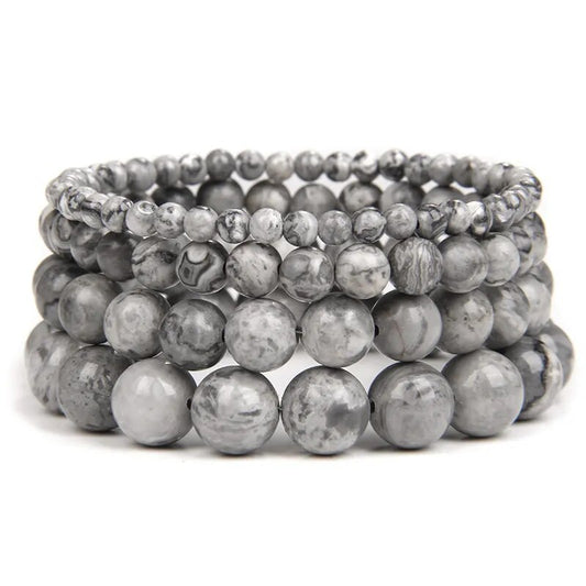 Landscape jasper gemstone stretch bracelet, 4-12mm