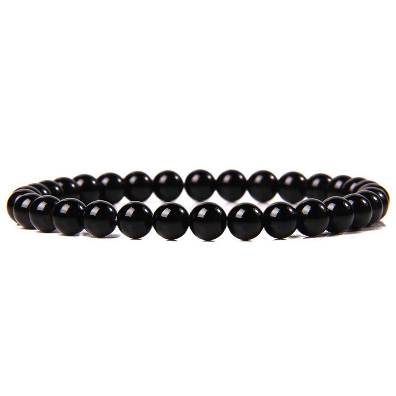 Black Obsidian Gemstone Stretch Bracelet, 4-12mm