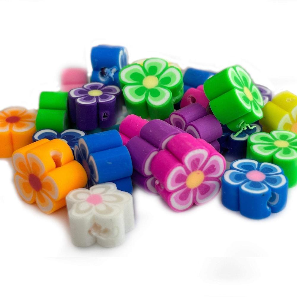 10mm Flower shaped beads, Rainbow Polymer Clay Beads, Tiny Red Blue Red White Pink Yellow beads, Jewelry Making DIY Handmade beads for kids 
