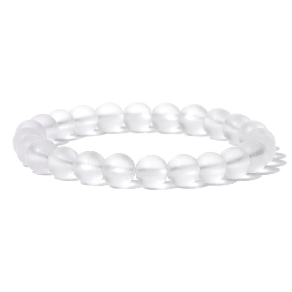 Matte crystal quartz gemstone stretch bracelet, 6-12mm