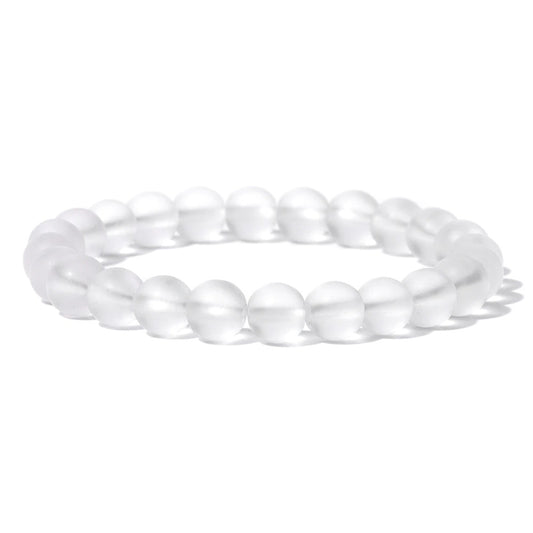 Matte crystal quartz gemstone stretch bracelet, 6-12mm