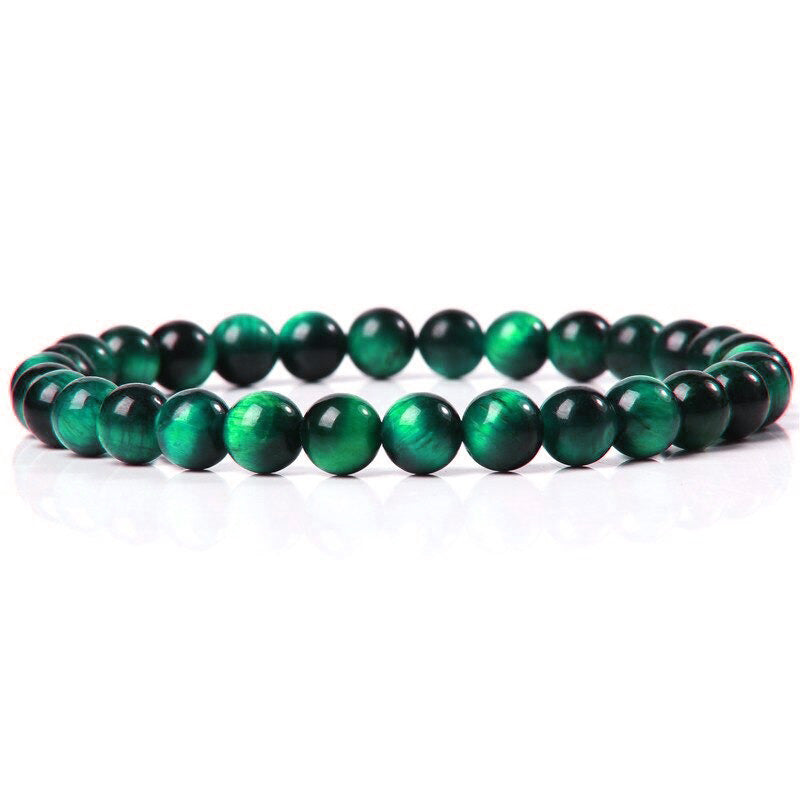 Green tiger eye gemstone stretch bracelet, 6-12mm