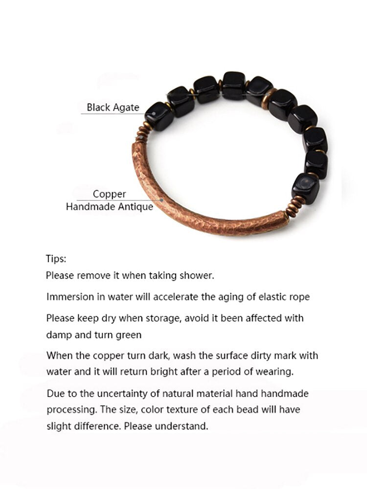 Bracelet made of Cubic Black Obsidian Beads with Antique copper