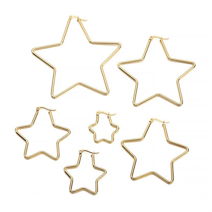 Gold Stainless Steel Earrings: Star, Square, Heart, 6Pcs