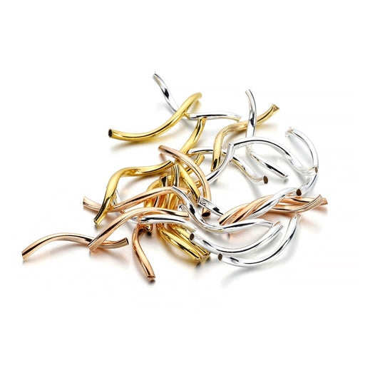 Smooth Copper Curved Tube Spacer Beads, 100pcs