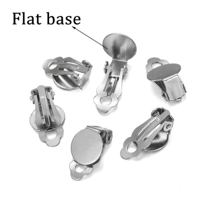 8-14mm Stainless Steel Round Flat Ear Clip Base, 10pcs