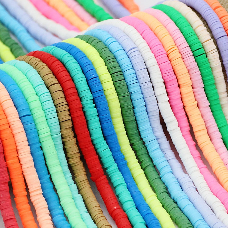 45 Colors 16" 6mm Flat Round Polymer Clay Beads