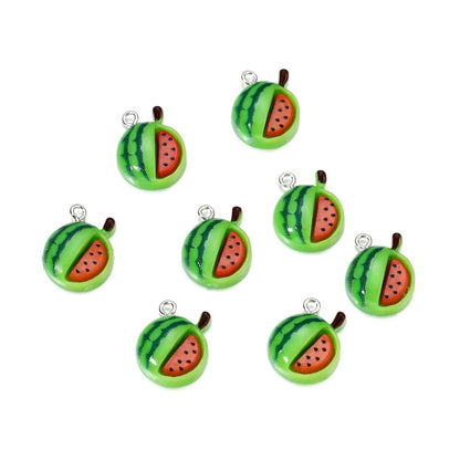 Mixed Fruits Resin Keychain Pendants, 10Pcs
