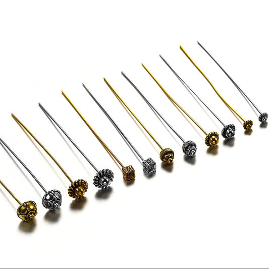 50mm Gold Flower Head Pins, 20pcs