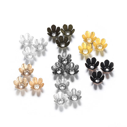 Gold Bronze 6-Leaf Flower Bead Caps, 50pcs