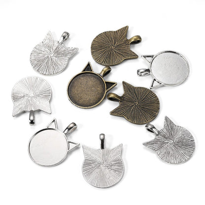5pcs 25mm Cat Pattern Pendant Cabochon Base