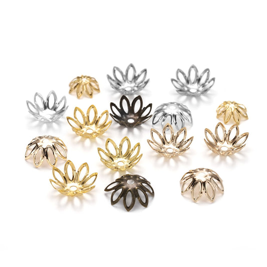 Rhodium Flower Bead Caps 11-14mm, 100pcs
