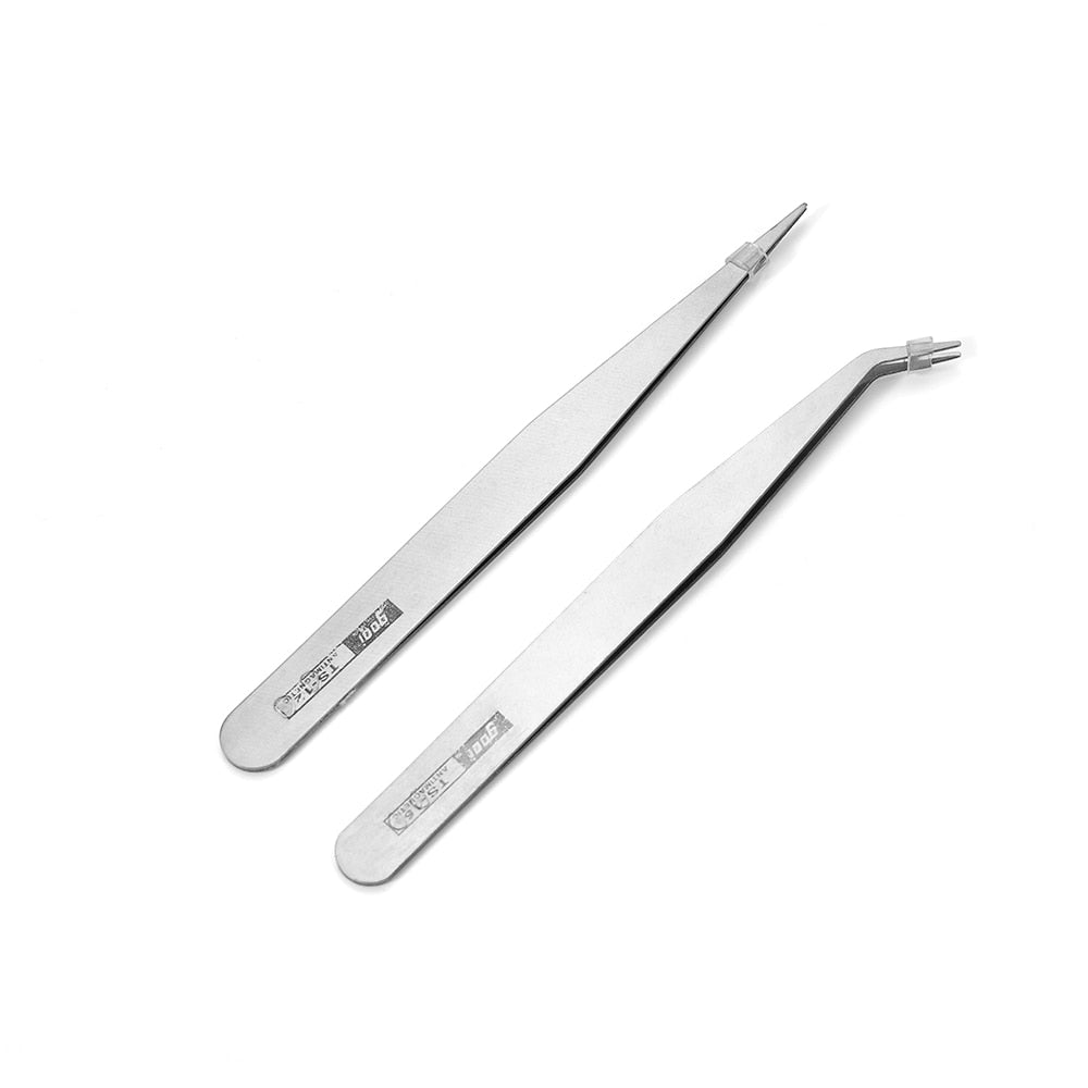 2pcs Anti-Static Bend Long-Nose Tweezers for Bead & Jewelry Sewing