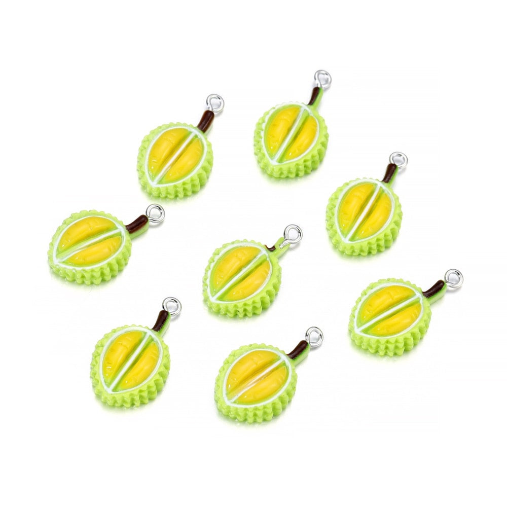 Mixed Fruits Resin Keychain Pendants, 10Pcs