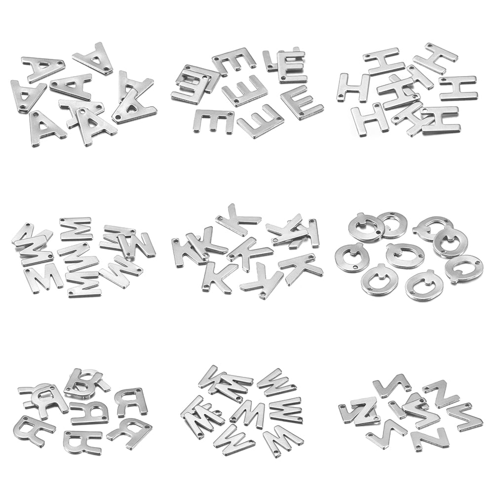 Pendentif lettre alphabet AZ en acier inoxydable, 50 pièces
