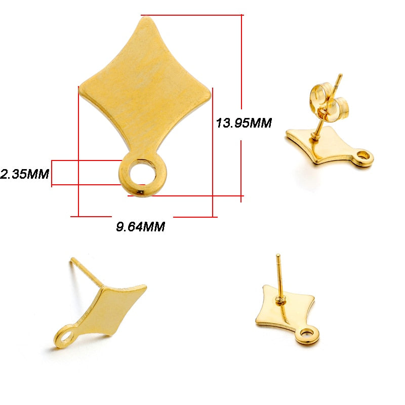 Stainless Steel Geometric Earring Stud Base, 10pcs