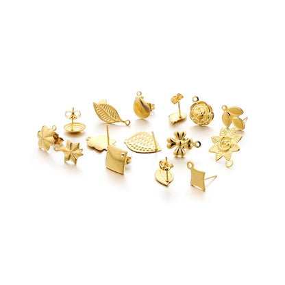 Stainless Steel Geometric Earring Stud Base, 10pcs