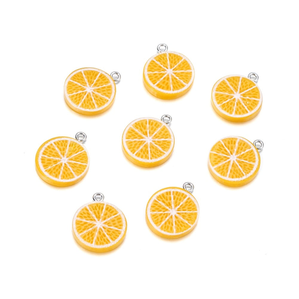 Mixed Fruits Resin Keychain Pendants, 10Pcs