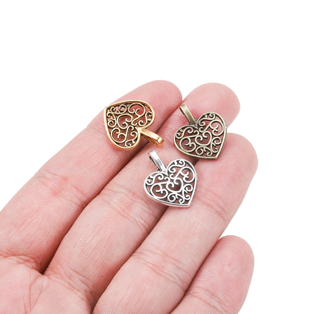 Tibetan Antique Heart Pendants, 30pcs