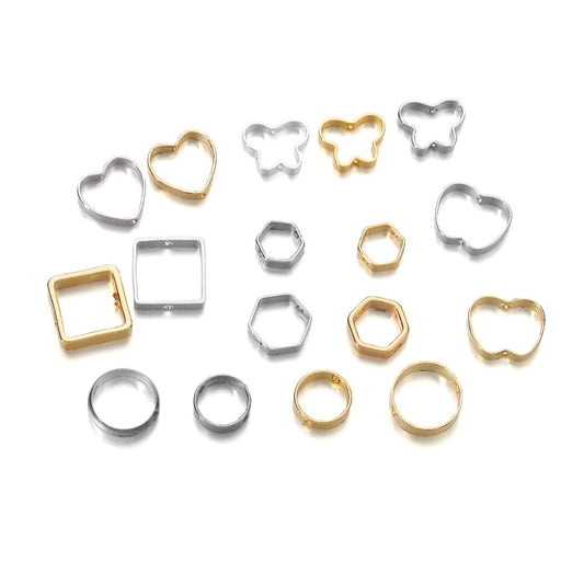 20Pcs 10mm Metal Geometric Double Hole Heart Pendants