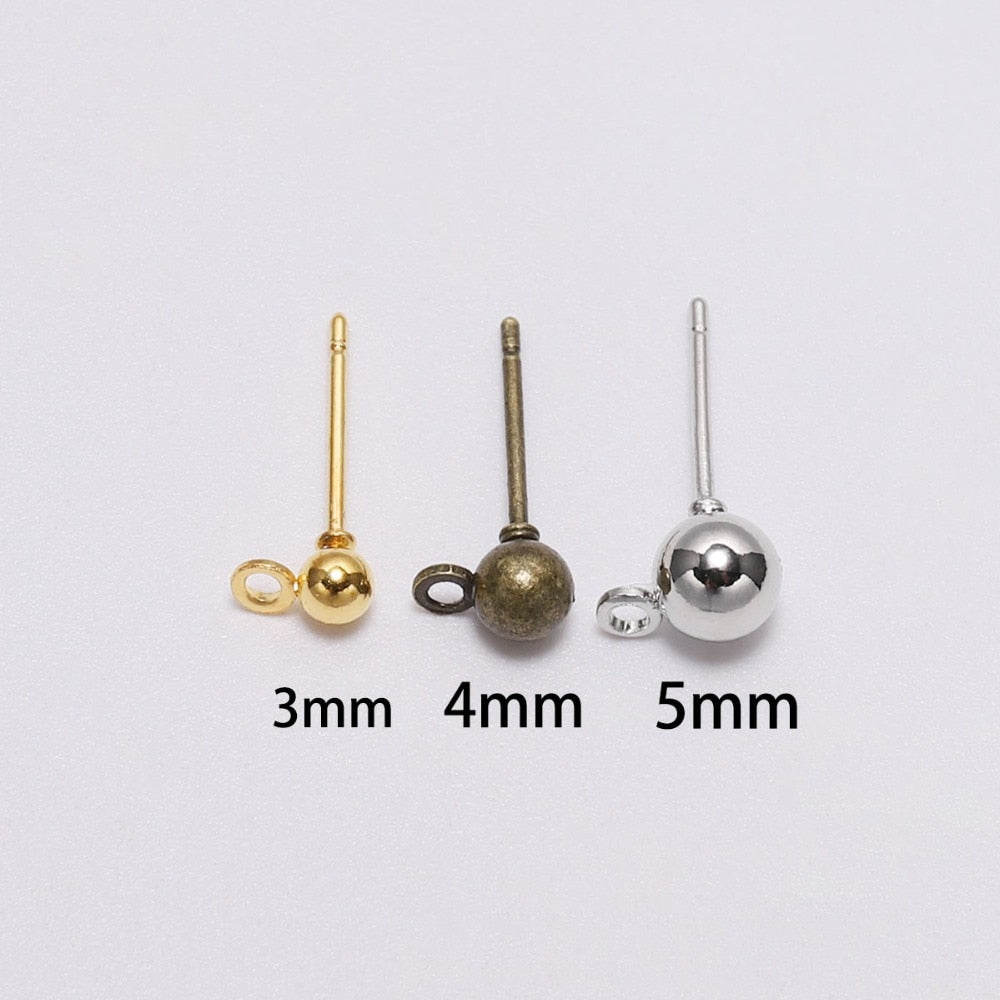 3-6mm Stud Earring Basic Pins, 20-50pcs