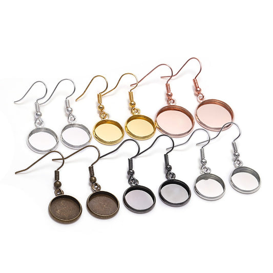10-25mm Tray Bezel Cabochon Earring Hook, 10pcs