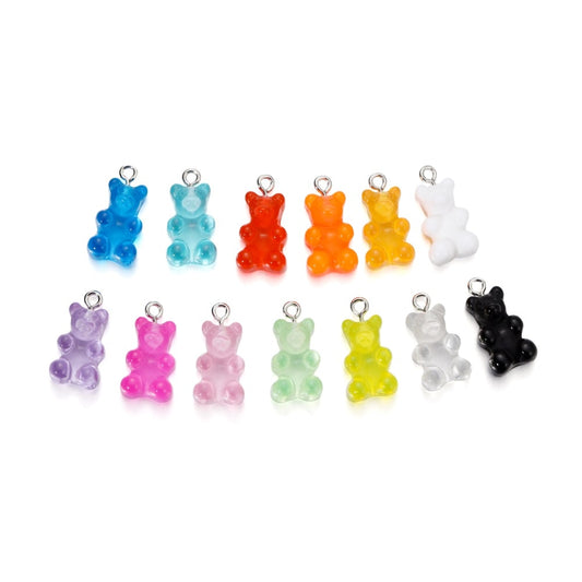 Candy Color Resin Mini Bear Charms, 10pcs