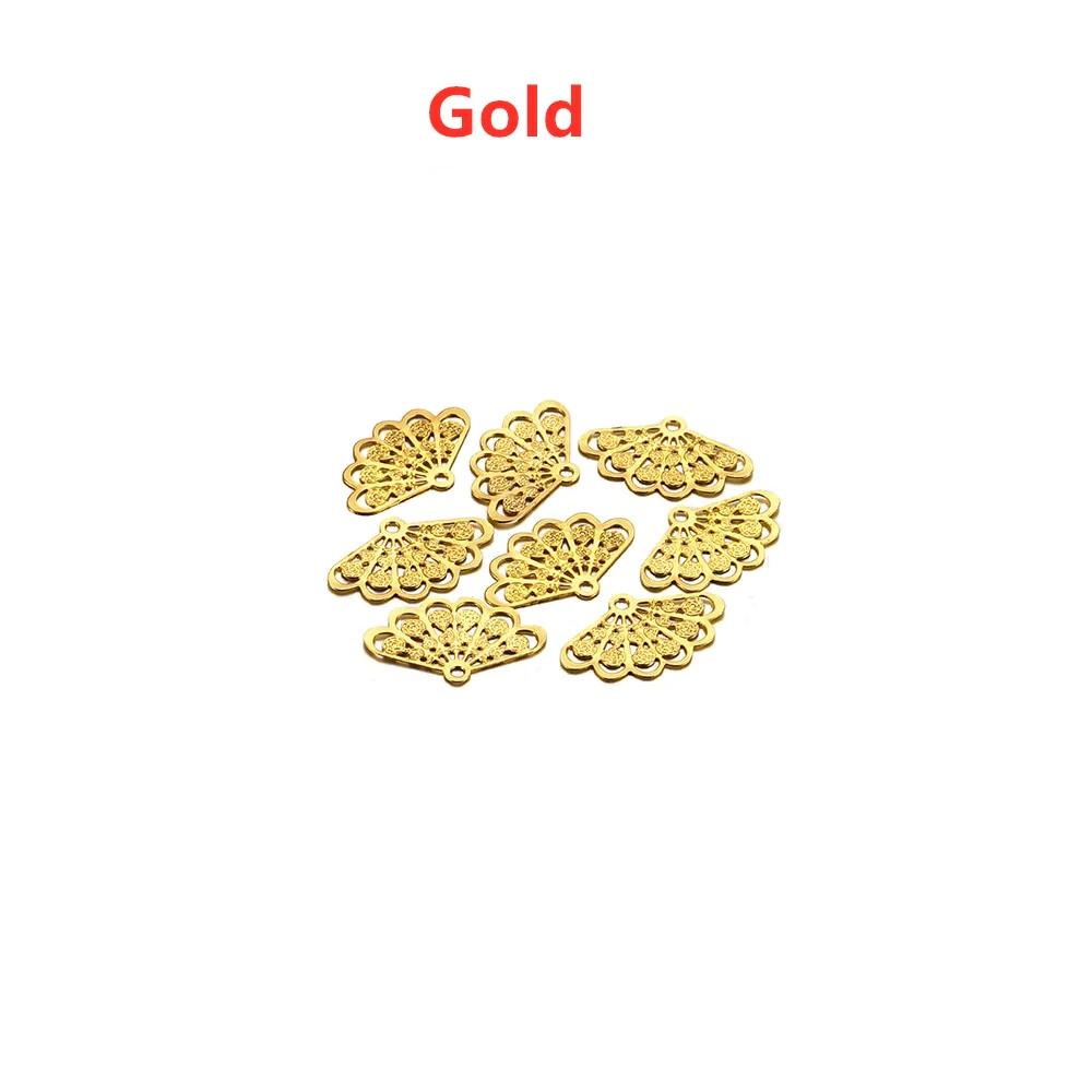 Fan Shape Stamping Floating Flower Findings, 50Pcs