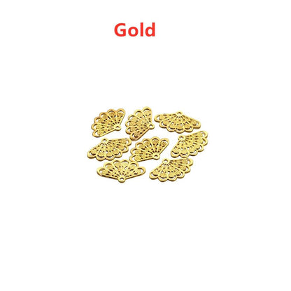 Fan Shape Stamping Floating Flower Findings, 50Pcs