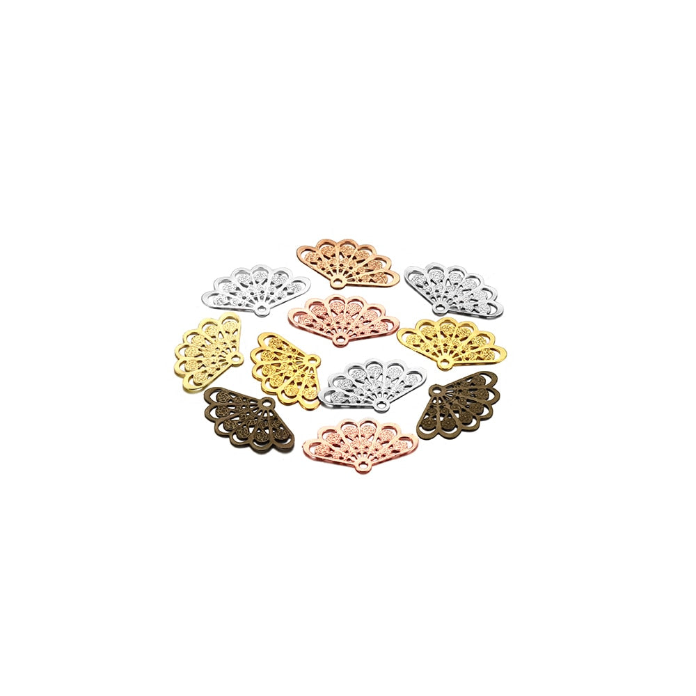 Fan Shape Stamping Floating Flower Findings, 50Pcs