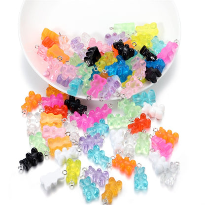 Candy Color Resin Mini Bear Charms, 10pcs