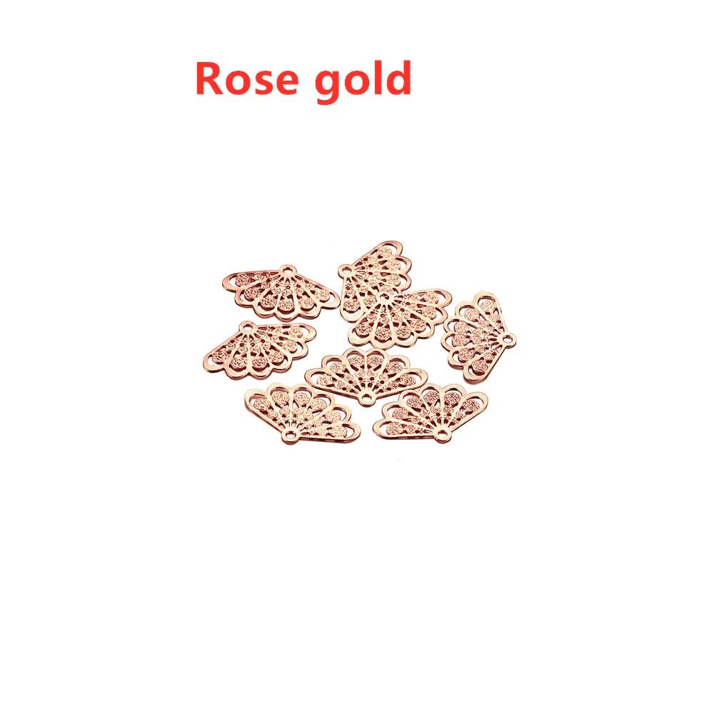 Fan Shape Stamping Floating Flower Findings, 50Pcs