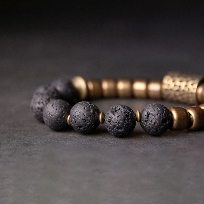 Copper Charm and Rock Lava Stone Bracelet