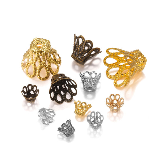 Antique Metal Wine Cup Flower Bead Caps, 100pcs