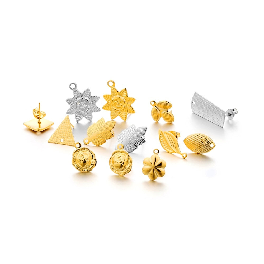 Stainless Steel Geometric Earring Stud Base, 10pcs