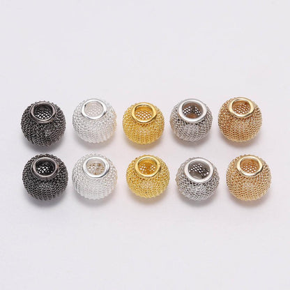10x12mm Metal Mesh Spacer Bead, Big Hole, 10pcs