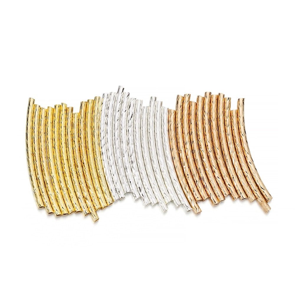 Stripe Copper Curve Tube Spacer Beads 25-30mm, 100pcs