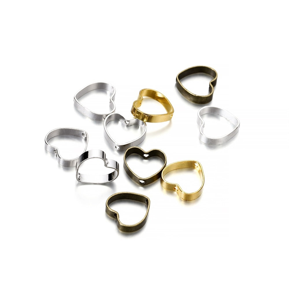 20Pcs 10mm Metal Geometric Double Hole Heart Pendants