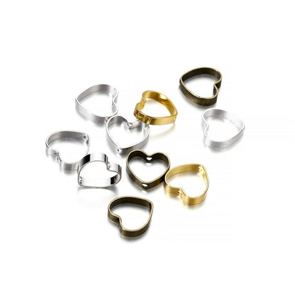 20Pcs 10mm Metal Geometric Double Hole Heart Pendants