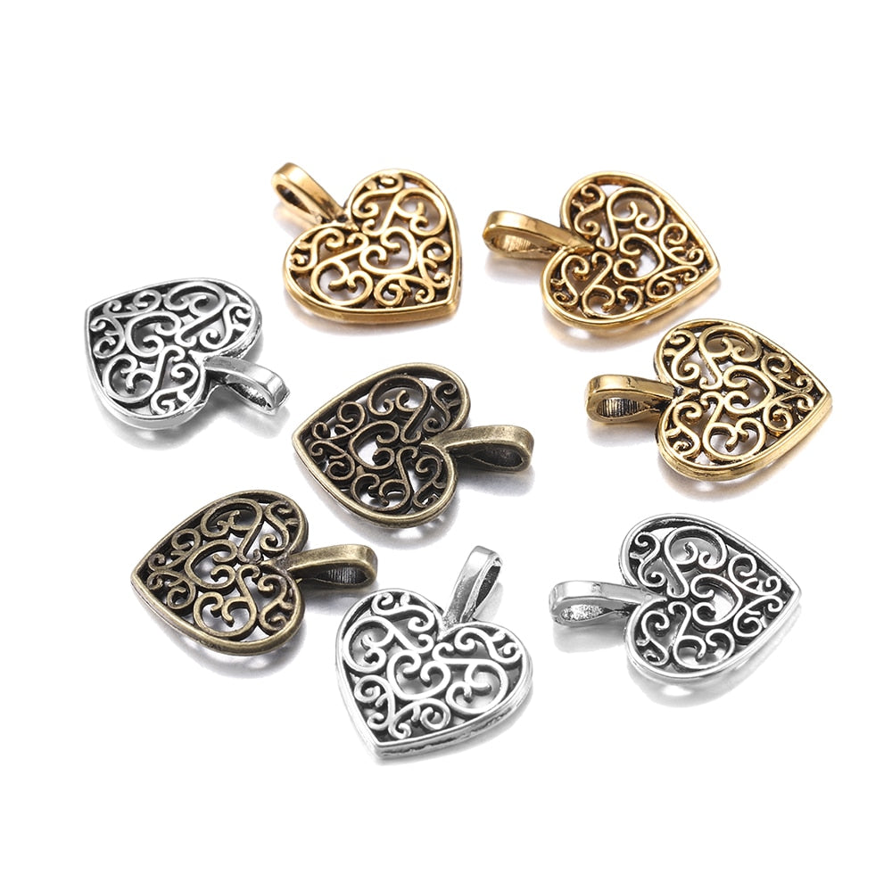 Tibetan Antique Heart Pendants, 30pcs